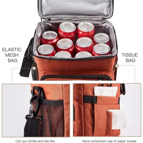 Men's Lunch Bag, Insulated Lunch Cooler Large Water-resistant Lunch Box (Orange) - Picture 2 of 7